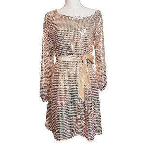 FATE Sequin Cocktail Dress S Rose Gold Pink Sparkly Velvet Tie Holiday Party